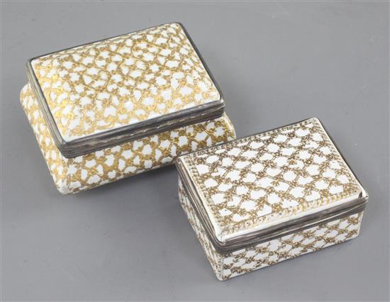 Two late 18th / early 19th century French white enamel snuff boxes, 2.75in. and 2.25in.